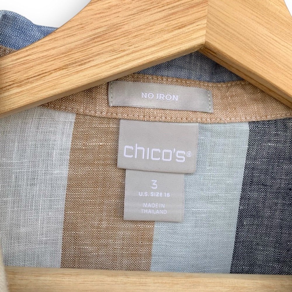 Chicos Linen Shirt Long Sleeve No-Iron Striped Tunic - Picture 9 of 15